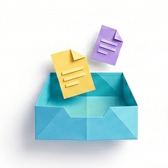 Capture - origami inbox tray collecting paper notes representing meetings, tickets and docs
