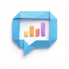 Customer and support intelligence - origami speech bubble framing a colorful bar chart of ticket signal
