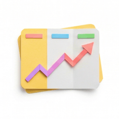 Engineering and sprint planning - origami chart with a rising arrow over stacked planning cards