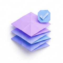 Full audit logs - origami stack of pages with checkmark representing audit trail
