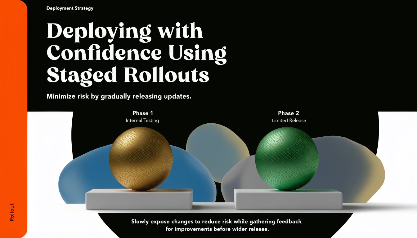 A slide explaining staged rollouts as a deployment strategy with internal testing and limited release phases.