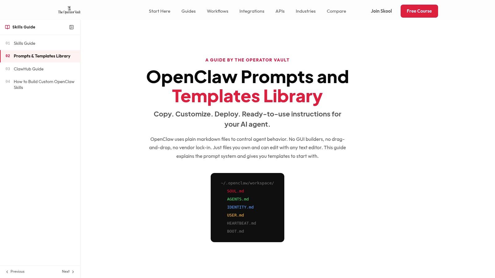The Operator Vault, OpenClaw Prompts & Templates