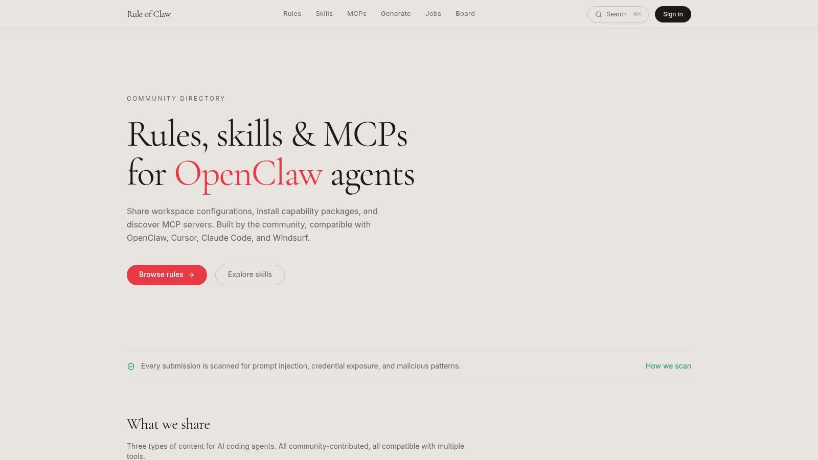 Rule of Claw, Trusted Directory for MCP-Compatible Templates