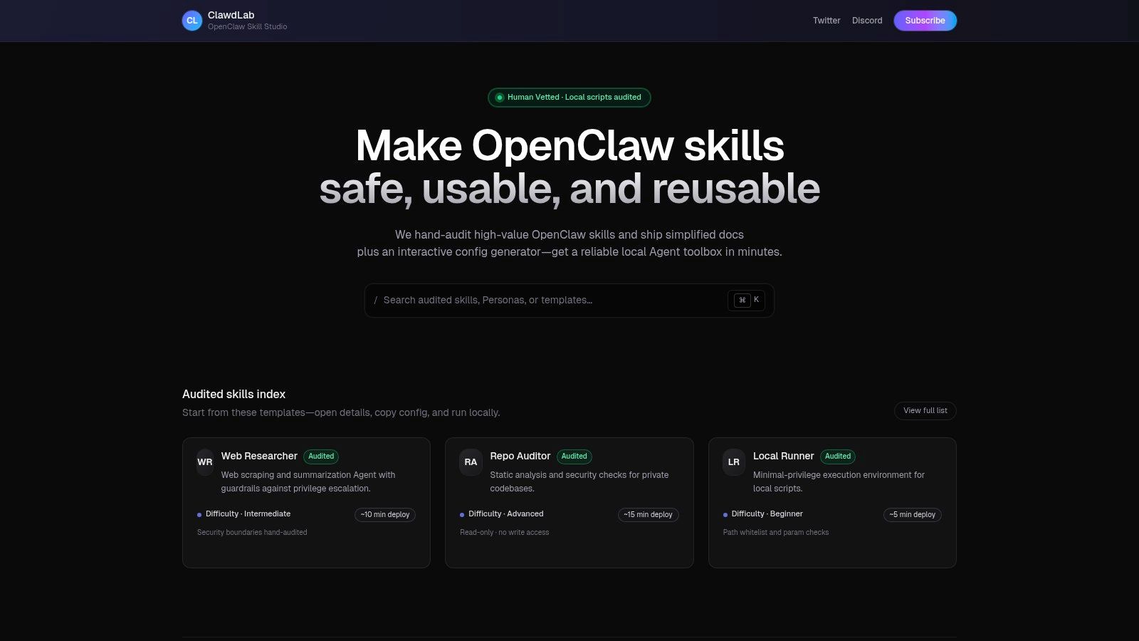 ClawLab (ClawdLab), OpenClaw Skill Studio and Config Generator