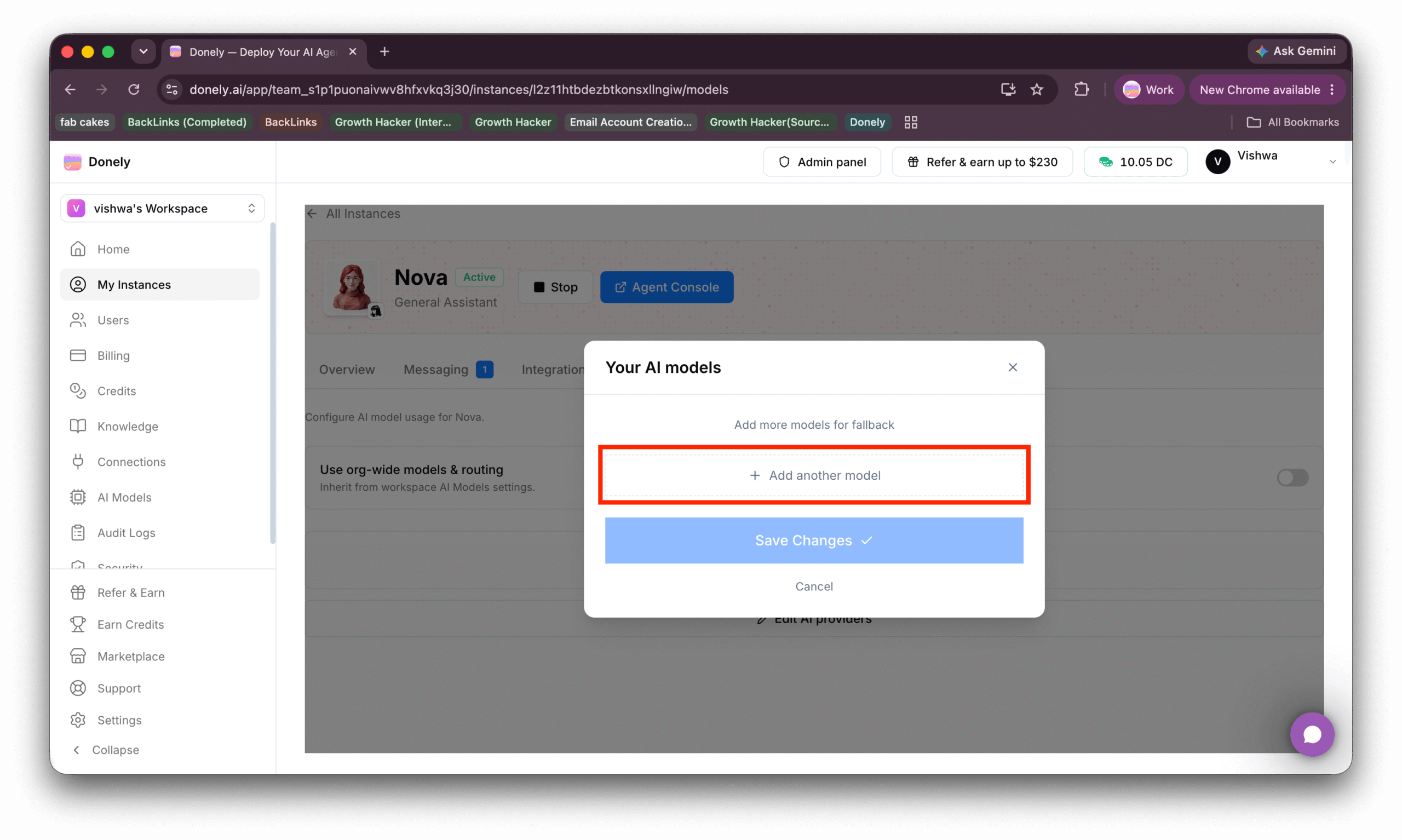 Click Add another model in the Your AI models window